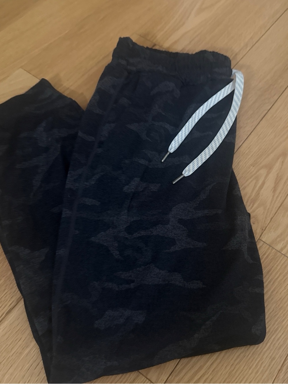 Womens Black Camo Jogger Pants with Contrast Drawstring